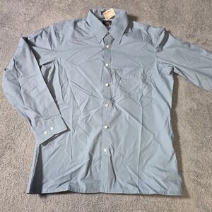 John Henry Mens 16.5-32/33 Fitted Dress Shirt Blue Long Sleeve Button Up Pocket